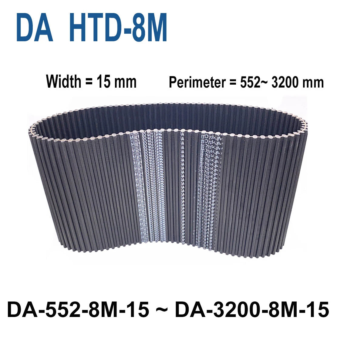 DA-HTD-8M Double-Sided Timing Belt | 15mm Wide | 552–3200mm Perimeter
