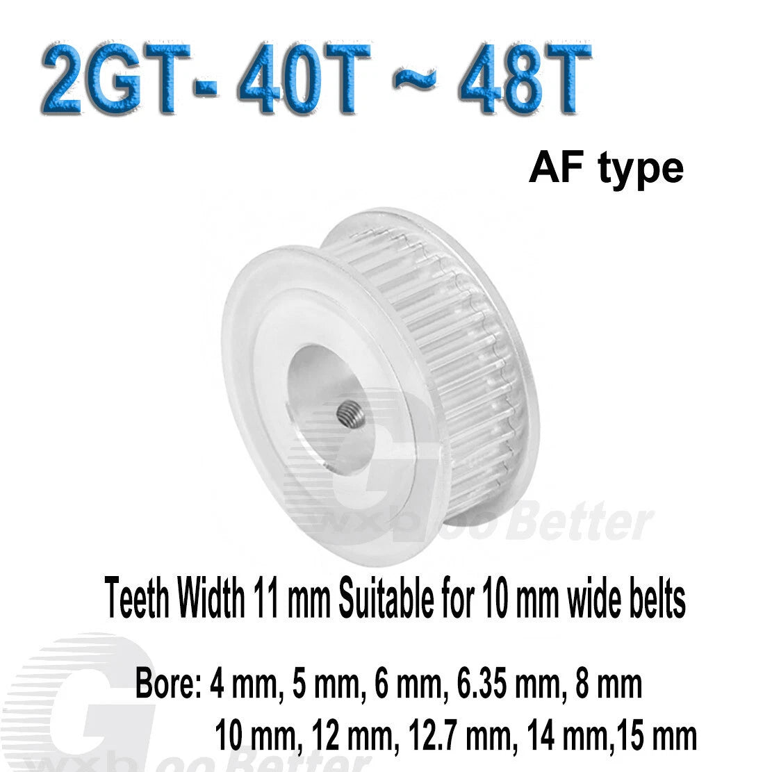 Timing Pulley GT2 Pulley AF-type 40~48 Teeth Bore=4mm~15mm Tooth width=11mm