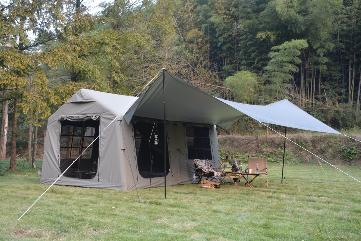 9.8 x13ft with canopy, Inflatable Camping Tents with Hand Pump, Air Glamping Tents, Easy Setup Waterproof and Windproof Blow up Tent Army Green - HomeDIYer