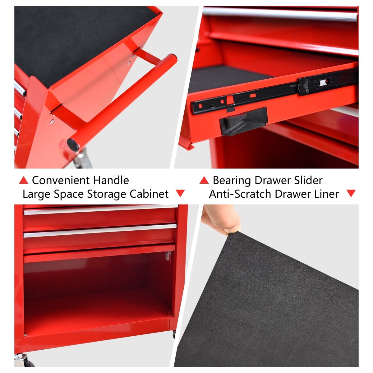 4 Drawers Multifunctional Red Tool Cart With Wheels - HomeDIYer