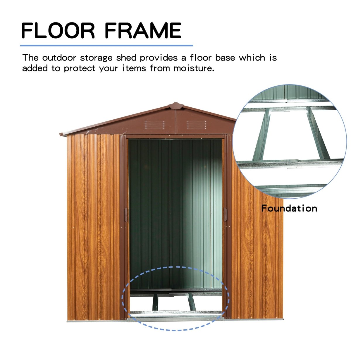 6 Ft. W X 6 Ft. D Metal Storage Shed Appealing horizontal siding in woodgrain with coffee trim to complement - HomeDIYer