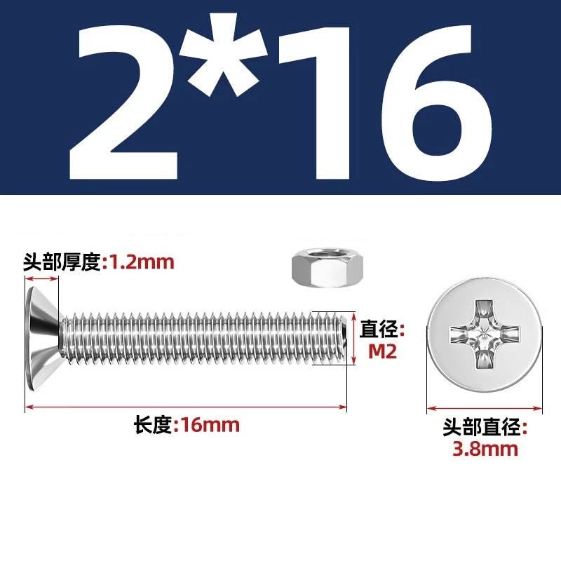 M2–M12 Phillips Countersunk Head Machine Screws with Hex Nuts | A2 304 Stainless Steel - HomeDIYer