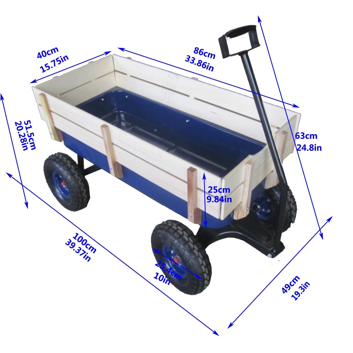 Outdoor Wagon All Terrain Pulling Wood Railing Air Tires Garden Cart - HomeDIYer