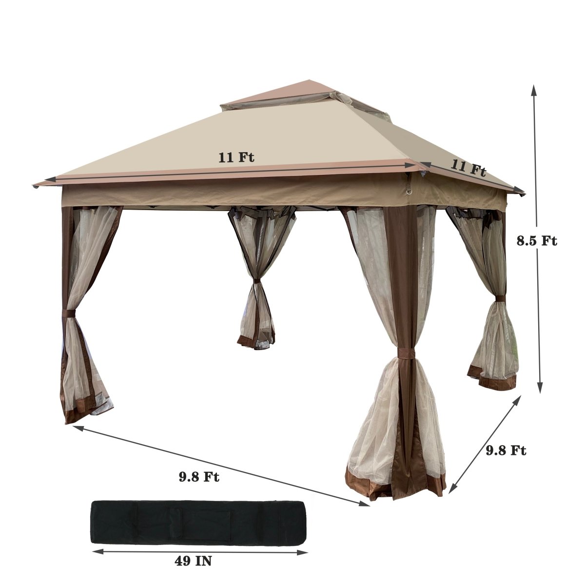 Outdoor 11x 11Ft Pop Up Gazebo Canopy With Removable Zipper Netting,2 - Tier Soft Top Event Tent,Suitable For Patio Backyard Garden Camping Area,Coffee - HomeDIYer