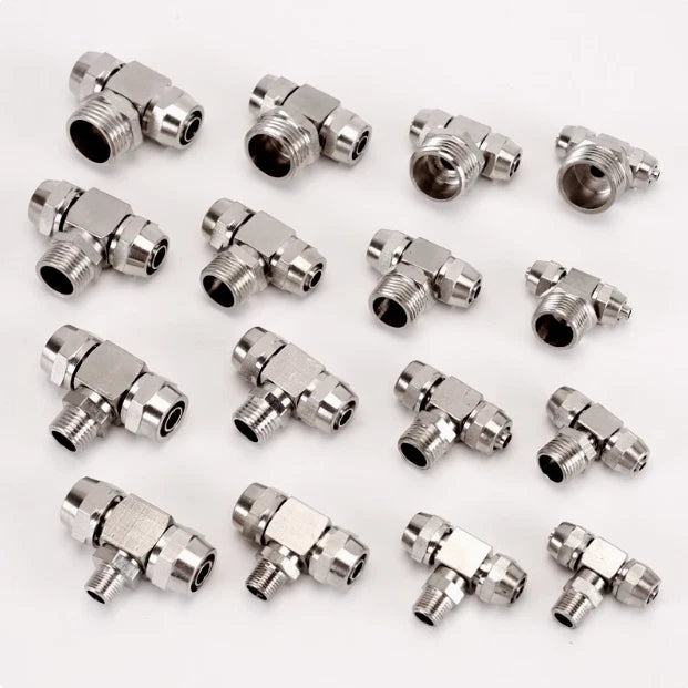 Pneumatic BSP Male Stud T-Shape 3-Way Push-In Hose Fitting | Air Pipe Connector