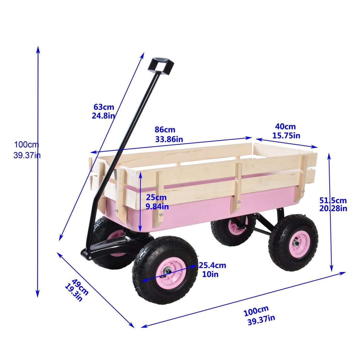 Outdoor Wagon All Terrain Pulling w/Wood Railing Air Tires Garden Cart - HomeDIYer