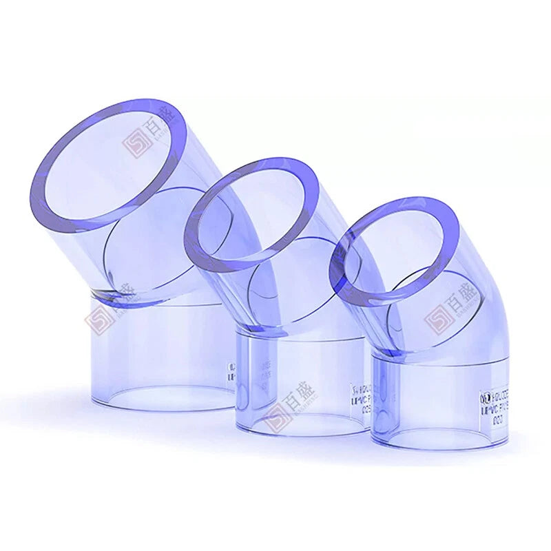 UPVC Clear 45° Elbow Plumbing Pipe Fittings For Aquarium & Fish Tank 20mm-110mm