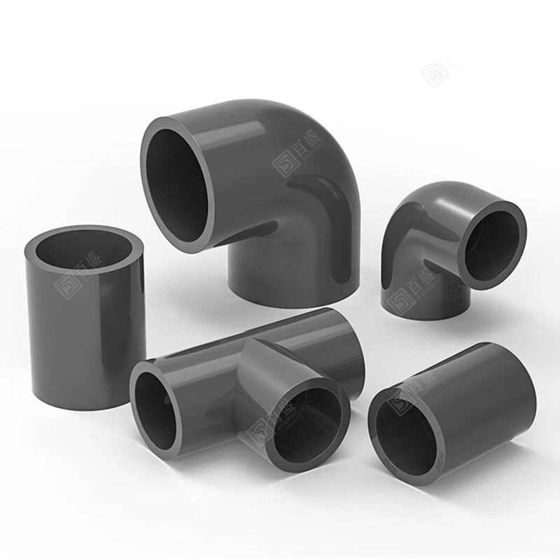 UPVC PVC Pipe Fittings Tee Straight Elbow Plumbing Couping ID 63-110mm Dark Grey