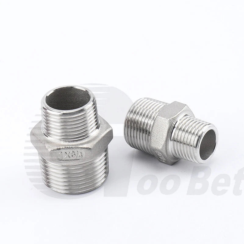 304 Stainless Steel Reducing Hex Nipple BSP Male Thread Pipe Fitting | 1/8" to 2"