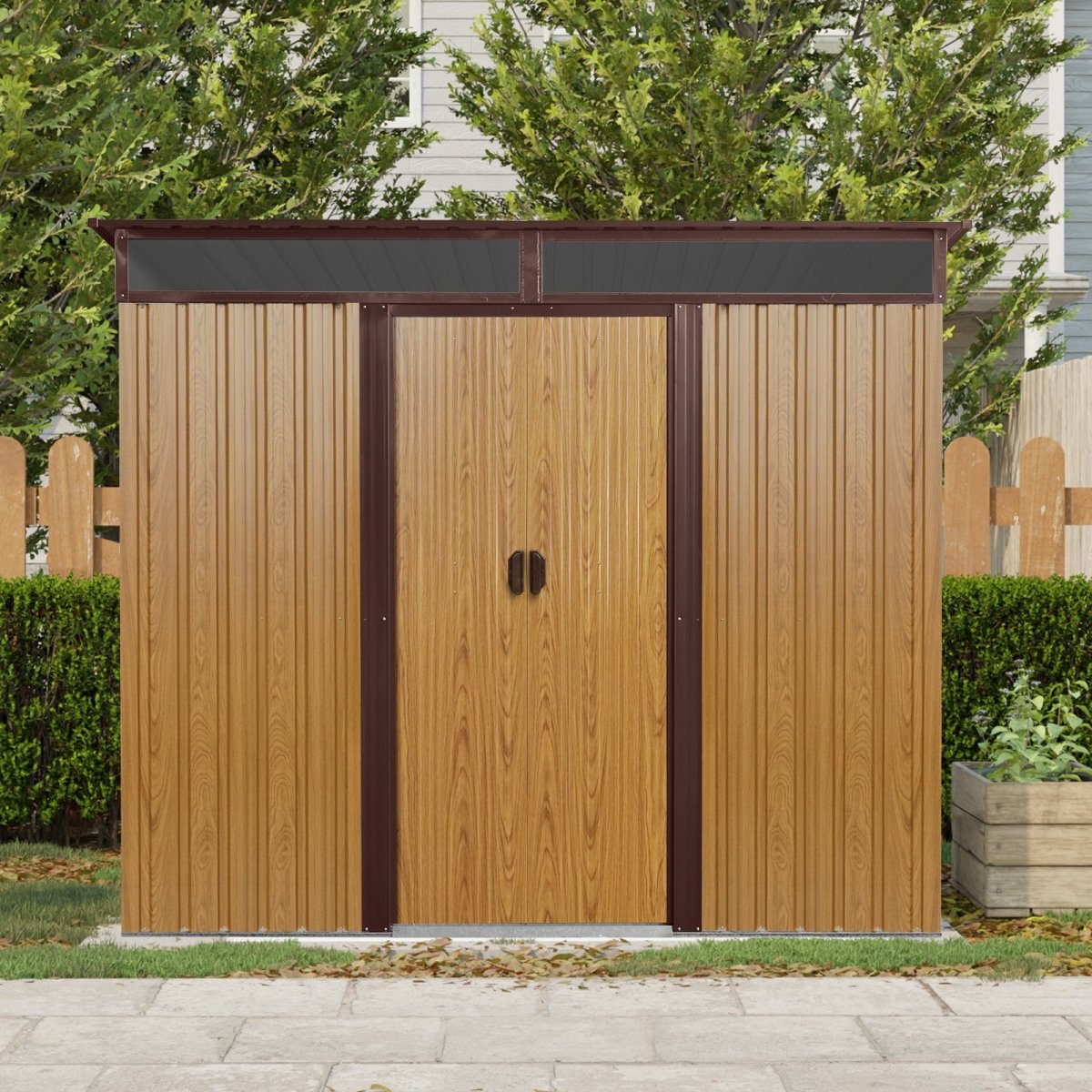 8 ft x 6 ft Outdoor Metal Storage Shed with Window and Transparent plate for Garden, Lawn (Coffee) - HomeDIYer