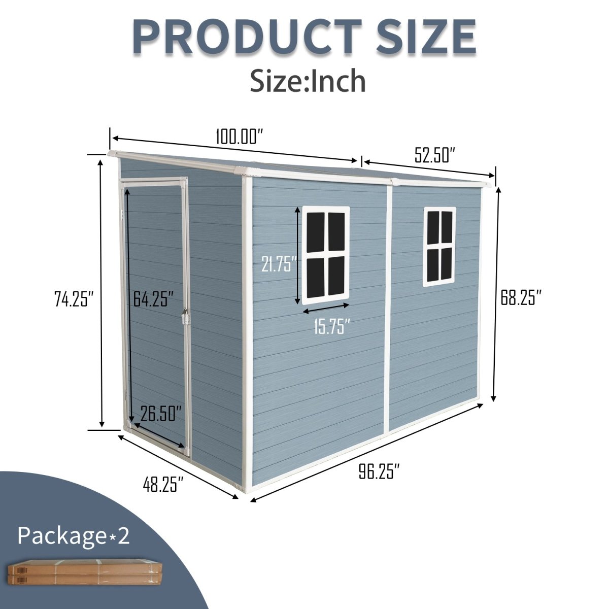 4x8ft Outdoor Storage Shed with Floor Resin shed with Two - Window, Waterproof ,Lockable Doors for Patio,Yard,Lawn - Gray - HomeDIYer