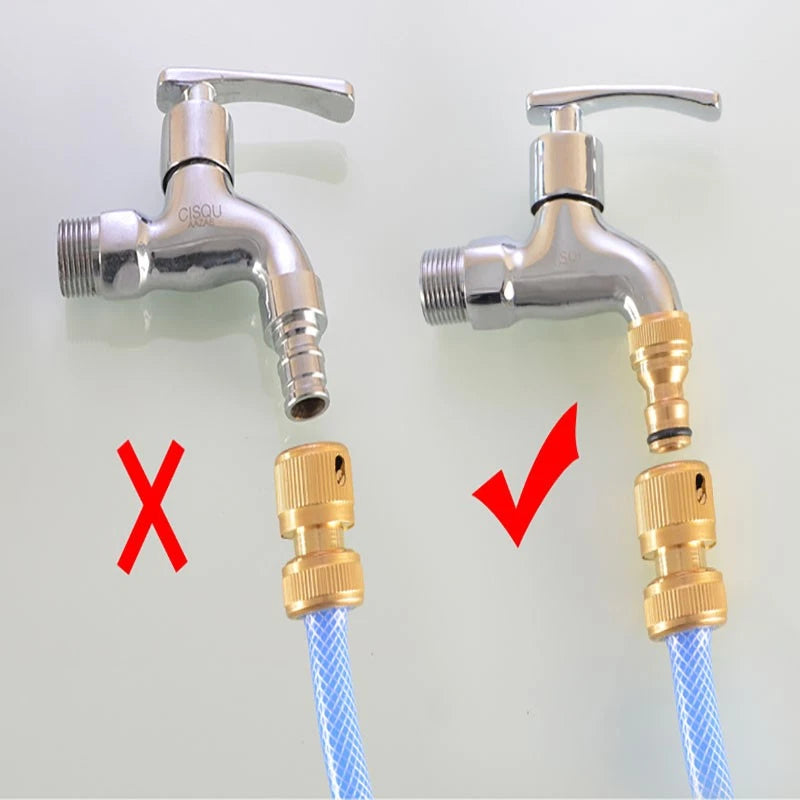 Water Stop Copper Quick Connect Hose Fitting — Male Thread Garden Tap Snap-On Connector