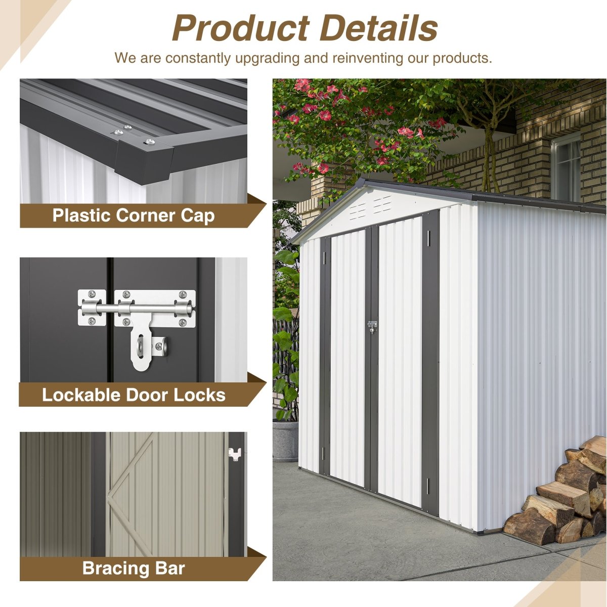 8 x 6 ft Outdoor Storage Shed, All Weather Metal Sheds with 2 Lockable Doors, Tool Shed for Garden, Backyard, Lawn,White - HomeDIYer