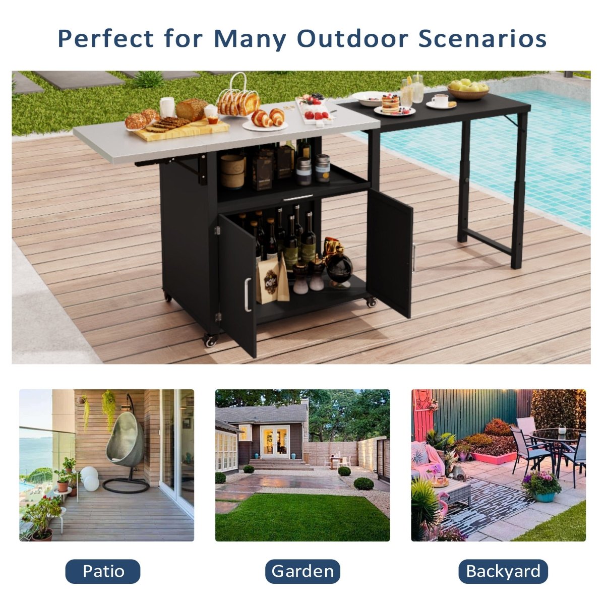 Versatile Outdoor Cabinet with Folding Work Surfaces & Lockable Wheels - HomeDIYer
