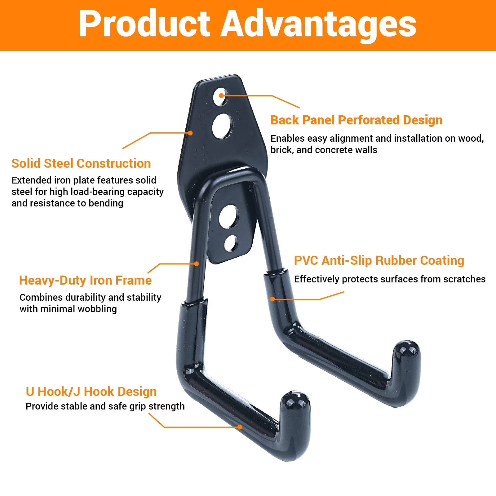 12-Pack Heavy Duty Garage Hooks – Wall Mount Organizer with Anti-Slip Coating for Bikes, Ladders & Garden Tools
