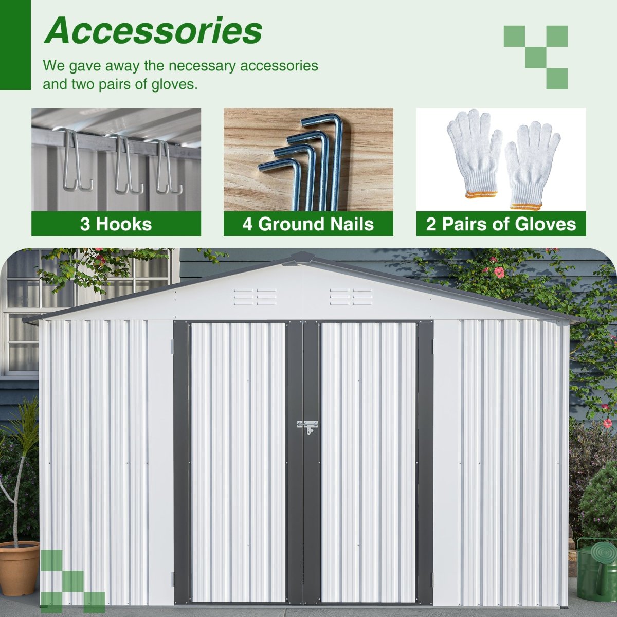 10X8 FT Outdoor Storage Shed, All Weather Metal Sheds with Lockable Doors, Tool Shed for Garden, Patio, Backyard, Lawn, Grey - HomeDIYer