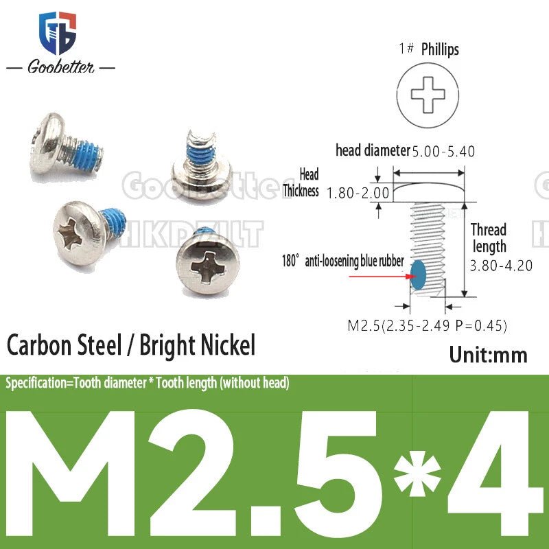 Round Head Machine Screws M2 M2.5 M2.6 | Carbon Steel & Stainless | 100–500 PCS - HomeDIYer