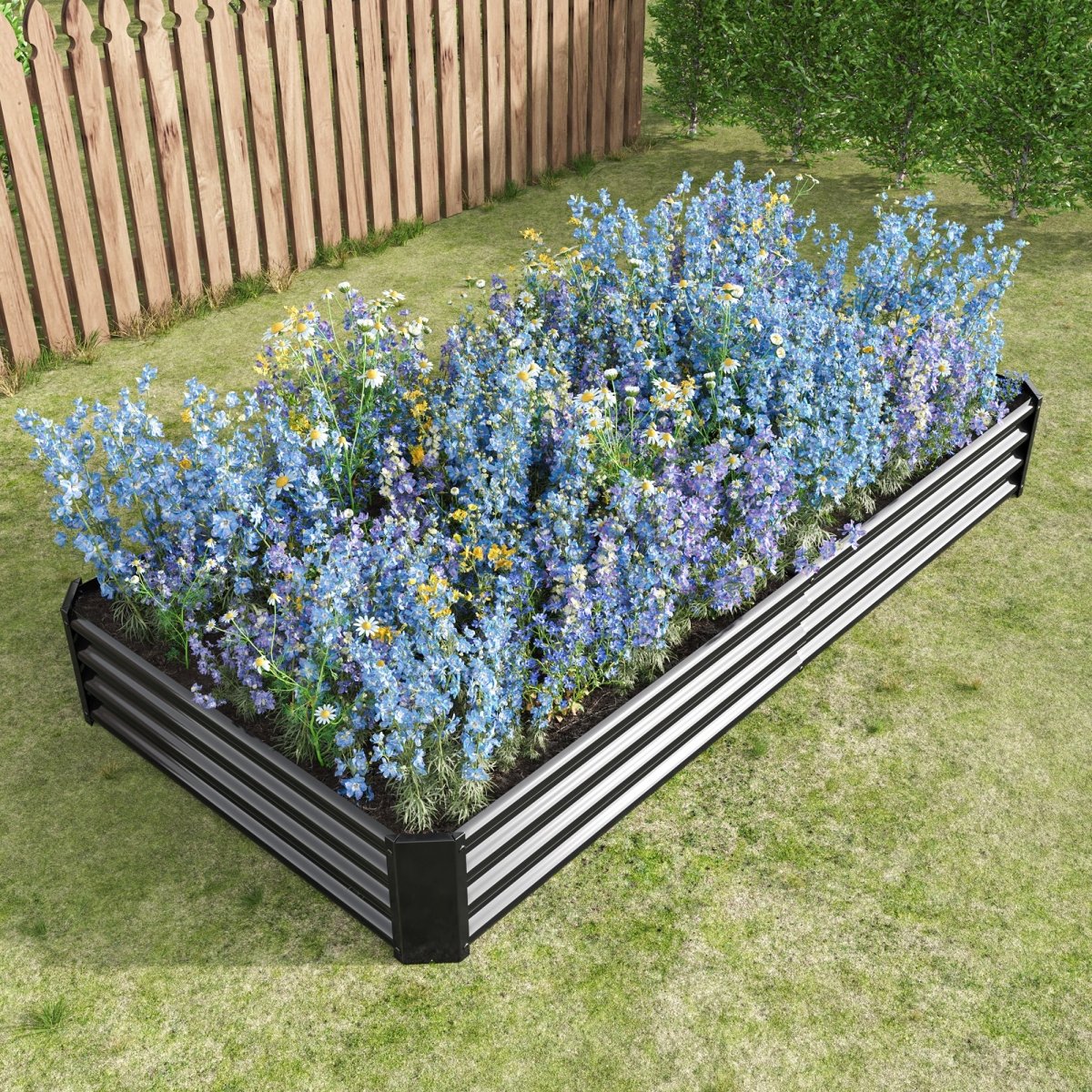 Raised Garden Bed Kit - Metal Raised Bed Garden Flower Planters, Vegetables Herb Black Green Silver - HomeDIYer