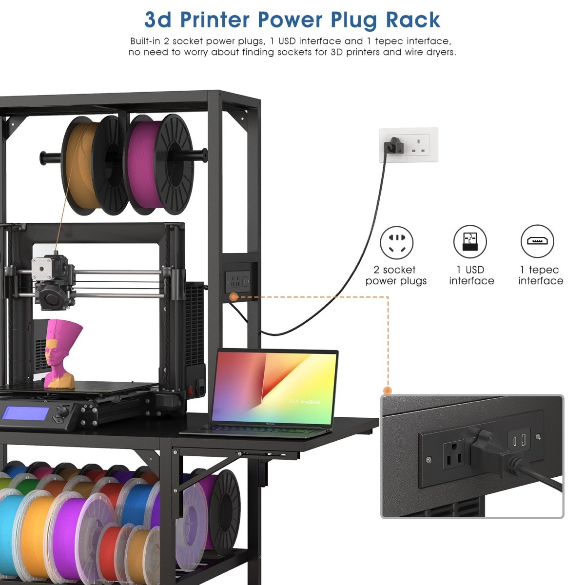 3D Printer Stand, Heavy Duty 3D Printer Table Stand with Filament Storage Rack, T - Shaped Spools Holder Rack with Wheels,3D Printer Workbench for 3D Printing Studio, Home Office Workshop - HomeDIYer