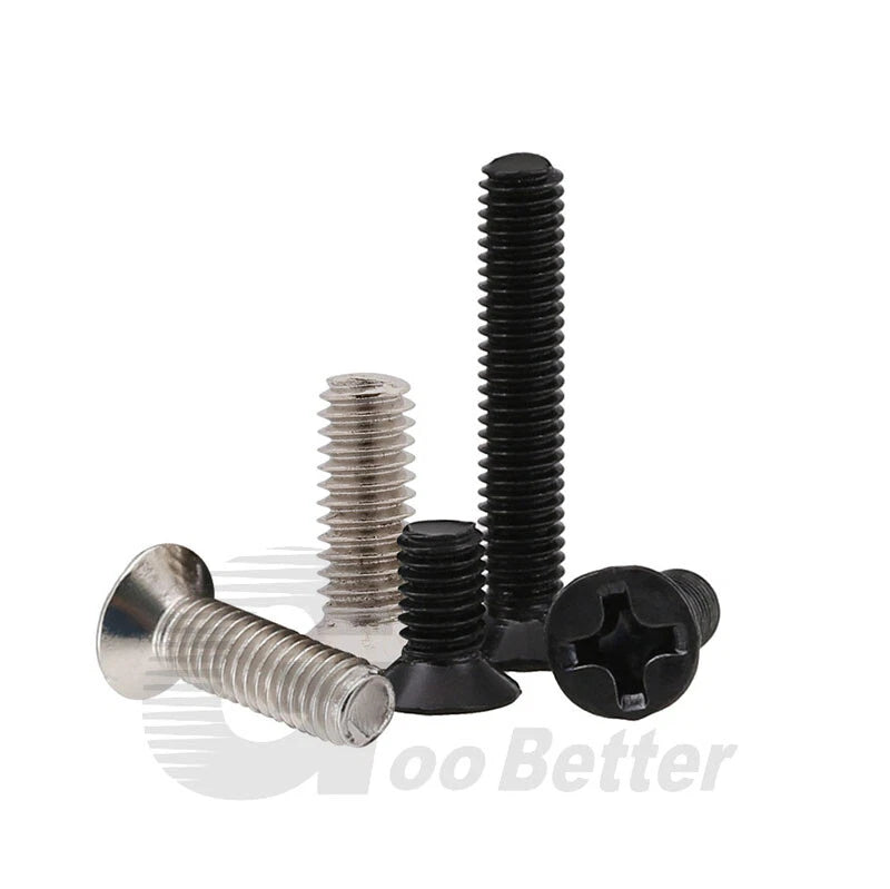 M4 M5 M6 Countersunk Phillips Machine Screws – Nickel or Black Zinc Plated, Carbon Steel (5–50mm)