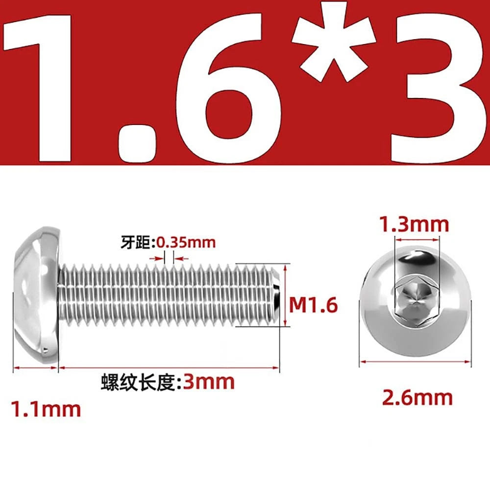 M1.6–M5 A2 Stainless Steel Button Head Socket Cap Screws – Round Pan Head, Hex Drive, Fully Threaded