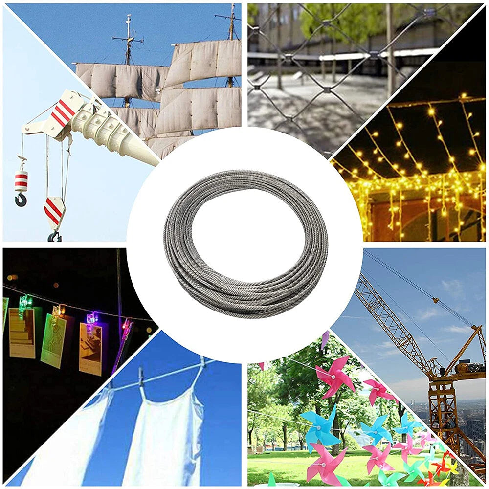 0.3-4mm 304 Stainless Steel Wire Rope Marine Grade Metal Cable 7 x 7 Clothesline