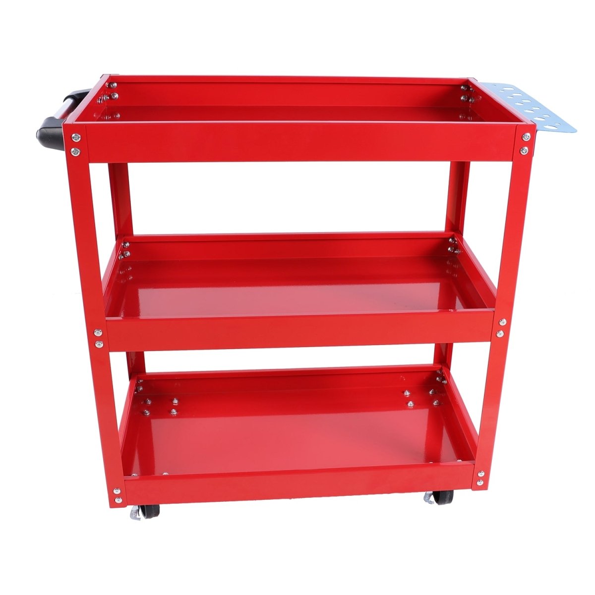 Tool Cart on Wheels, 3 Tier Rolling Mechanic Tool Cart, Heavy Duty Steel Utility Cart w/Lockable Wheels, 450 LBS Capacity Industrial Service Cart for Garage, Warehouse, Workshop (Bright Red) - HomeDIYer