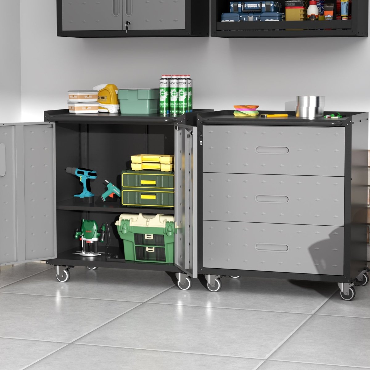 Heavy - Duty Metal Garage Storage Cabinet with Wheels - Sturdy and Durable Tool Storage Cabinet for Garage, Office, and Home Organizer Solutions - HomeDIYer