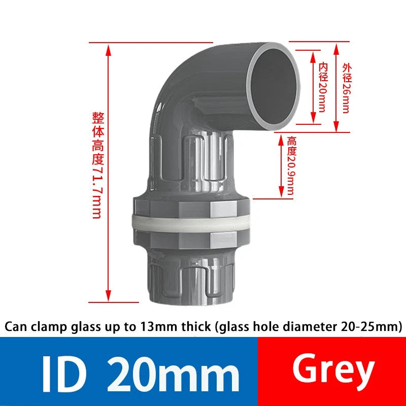 PVC Aquarium Elbow 90° Threads Tank Filter Connection Water Fittings ID 20-50mm