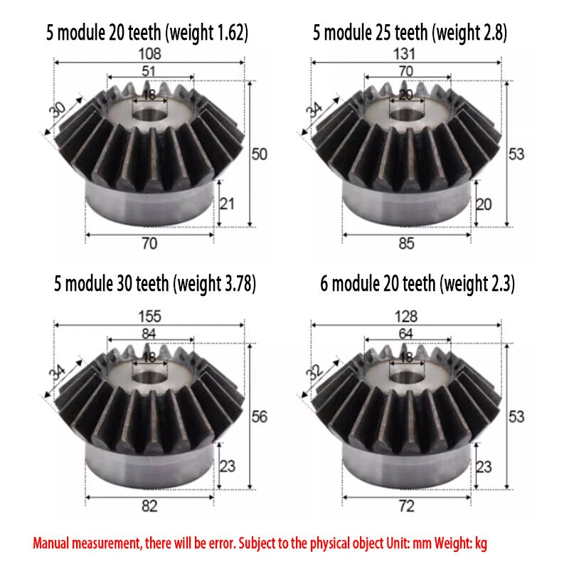 4/5/6 Mod Bevel Gear 15-30 Teeth Transmission Gears Bevel Teeth 90° 45# Steel