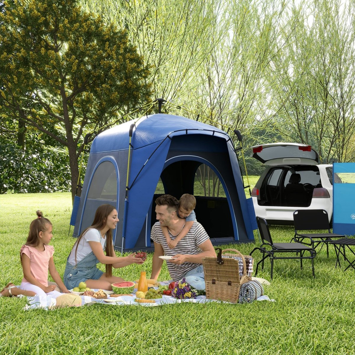 Camping Tents 4 Person Pop Up Tent Quick Setup Automatic Hydraulic Family Travel Tent w/ Windows, Doors Carry Bag Included, Blue - HomeDIYer