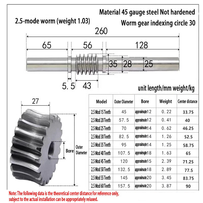 1/1.5/2/2.5/3/4 Module 15T to 100T Gear Steel Worm Wheel Gear & Worm Gear Shaft