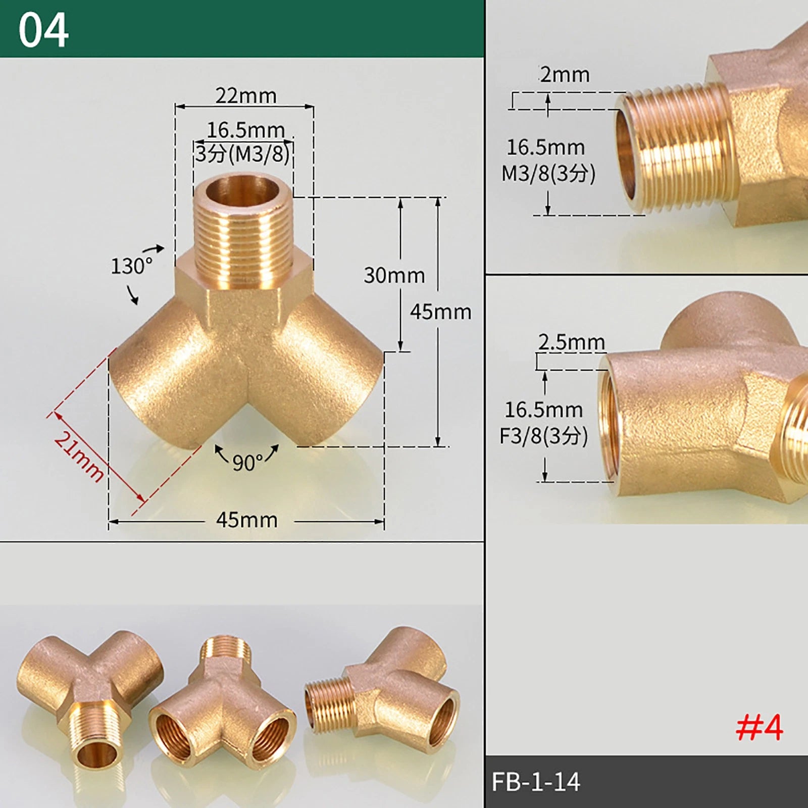 Brass BSP Tee Fittings — Y-Tee & Straight Tee Water Diverter Valves, 1/4" to 1/2"