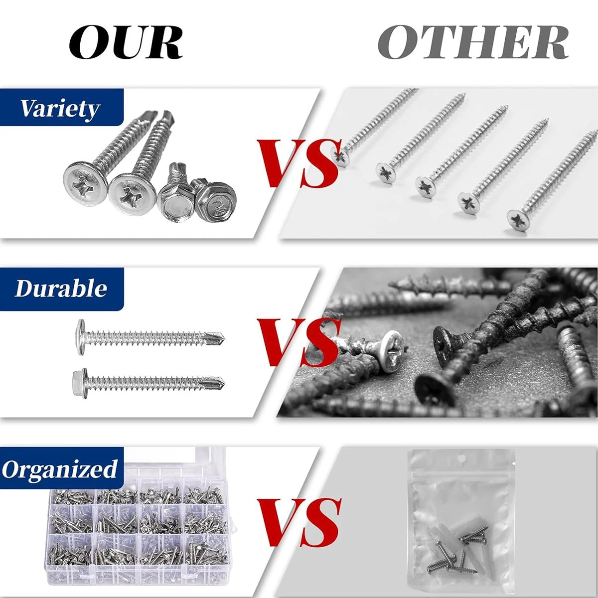 420‑Piece #8 #10 Self‑Drilling Tek Screws – 410 Stainless Steel, Hex‑Washer &amp; Wafer Head