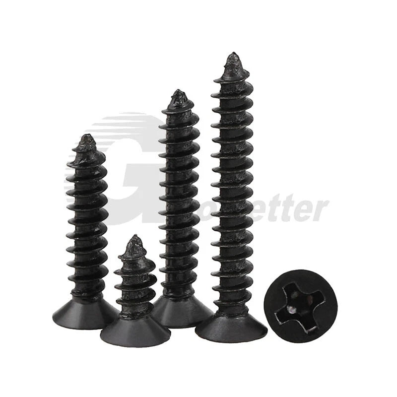 M1 M1.2 M1.4 M1.7 M2 M2.3 M2.6 M3 Flat Head Self‑Tapping Screws – Black Zinc or Nickel Plated