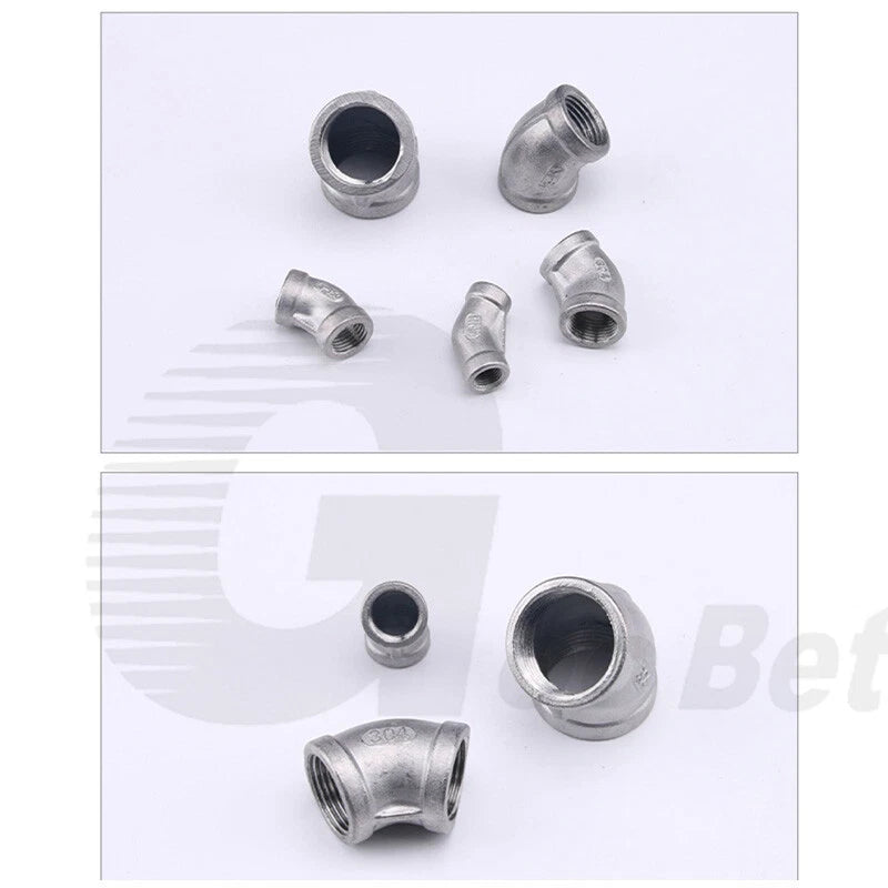 Stainless Steel 45° Elbow BSP Female Threaded Pipe Fitting — 304 SS, 1/8" to 2" (DN6–DN50)