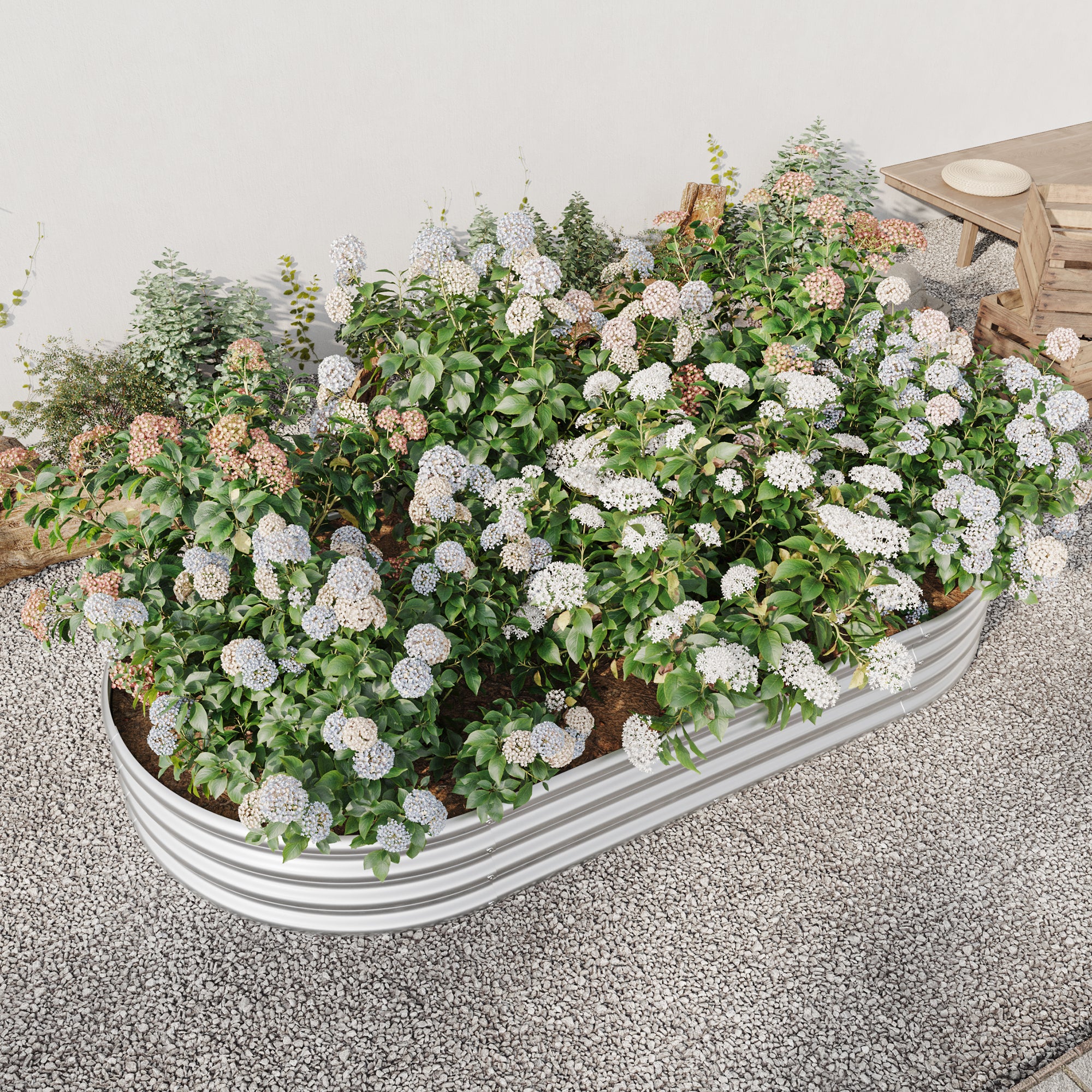 Oval Large Metal Raised Garden Bed – 89" x 45" Silver Steel Planter for Vegetables, Herbs & Flowers