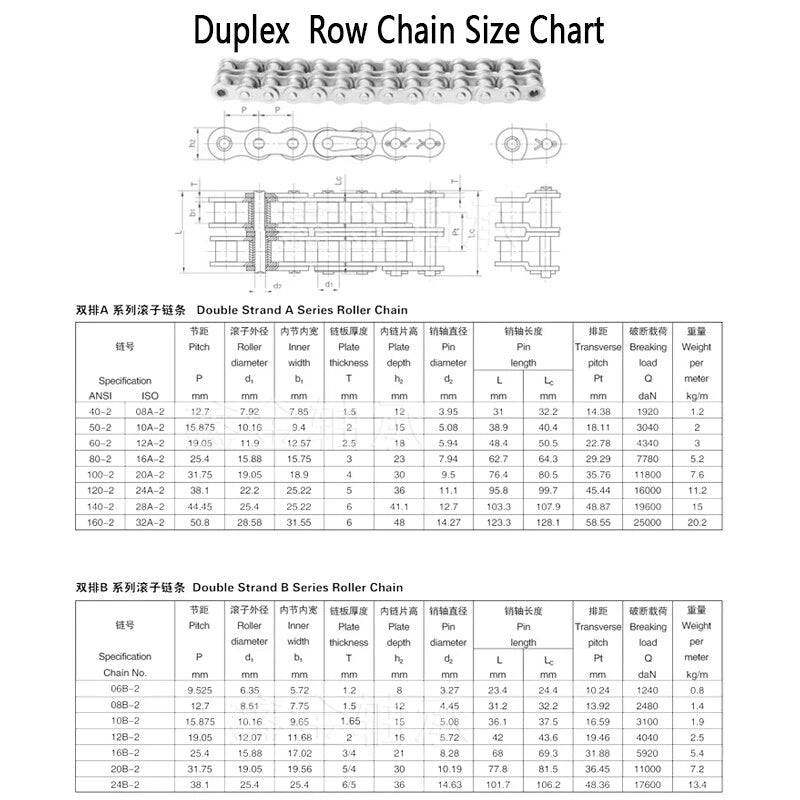 A2 Stainless Steel Duplex Roller Chains Full/Half Connecting Links 06B-2 - 20A-2