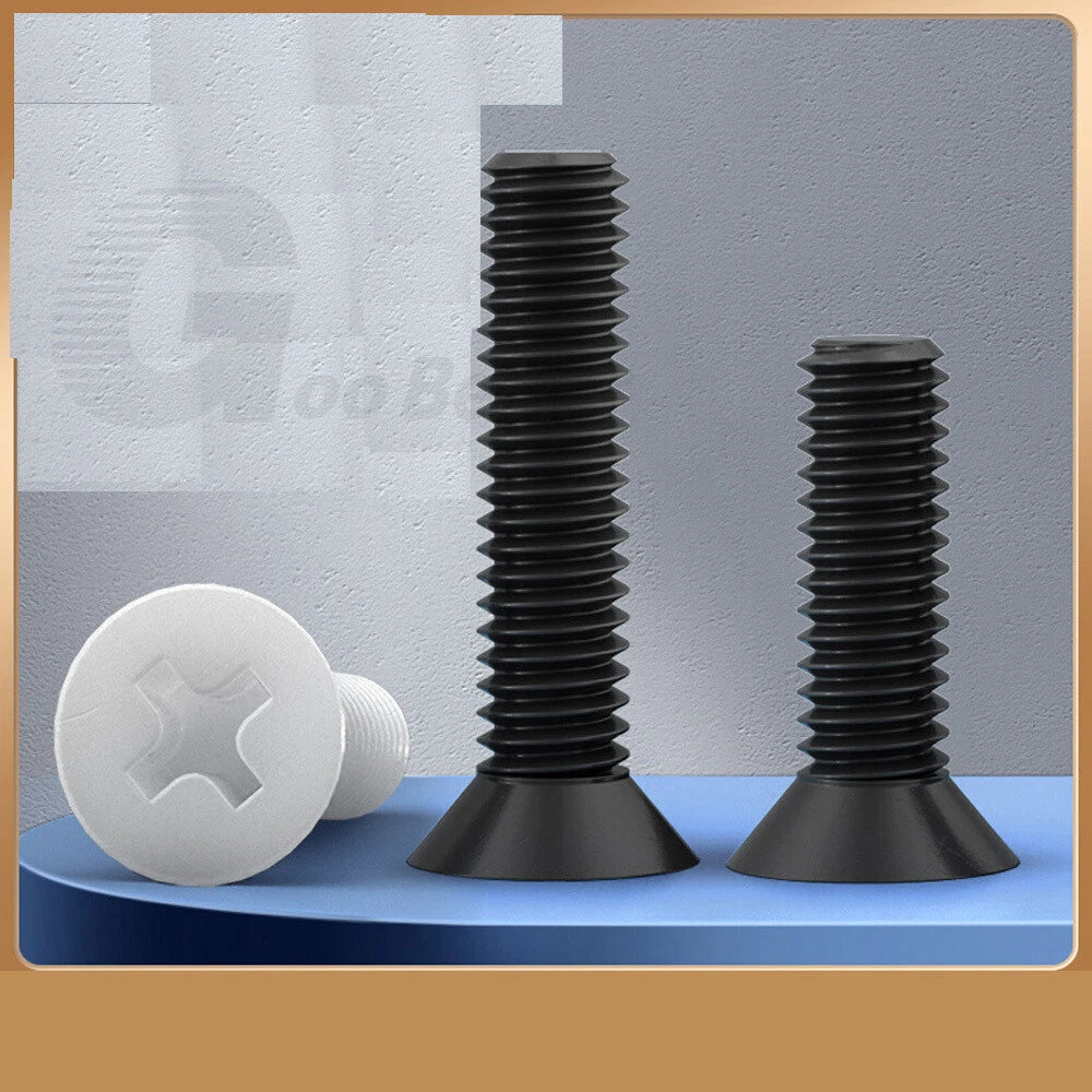 Nylon Phillips Countersunk Machine Screws – M2.5 M3 M4 M5 M6 M8, White or Black (5–40mm)