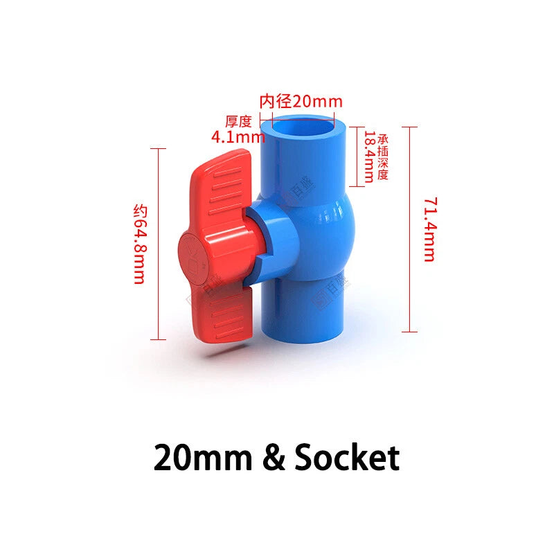 PVC Pipe Fittings 20mm-110mm Ball Valve Socket Solvent Weld-Female Thread Blue