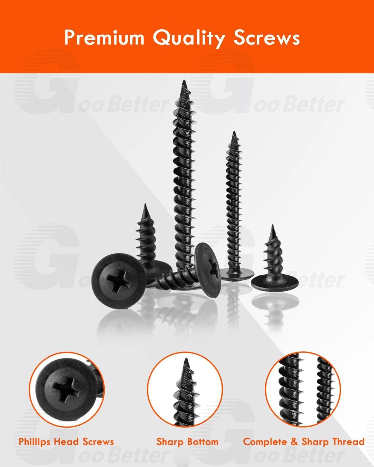 340pcs Phillips Pan Head Self Tapping Screws Kit – M3 M3.5 M4 M4.8, Black Carbon Steel