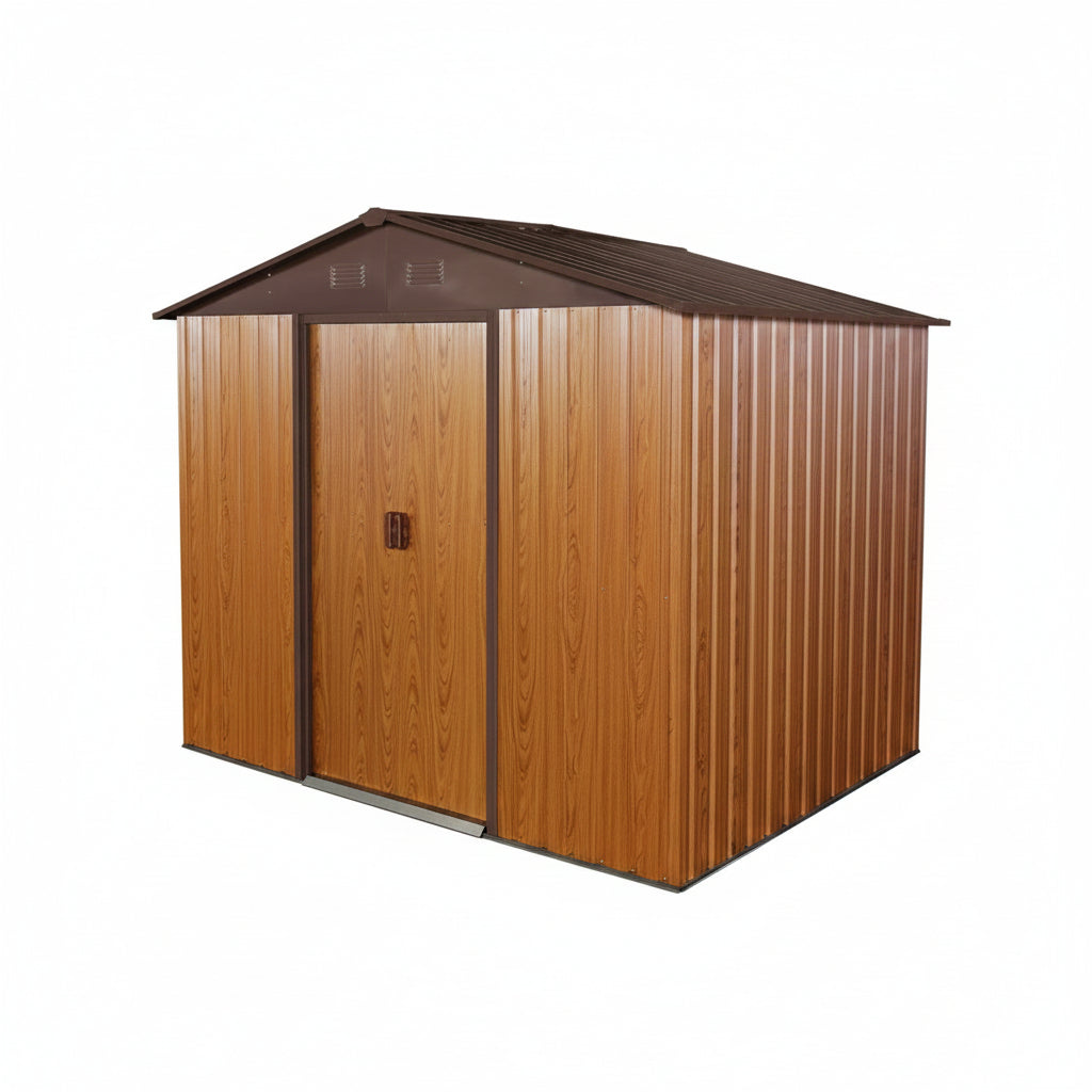 8ft x 6ft Outdoor Metal Storage Shed with Metal foundation,Coffee - HomeDIYer