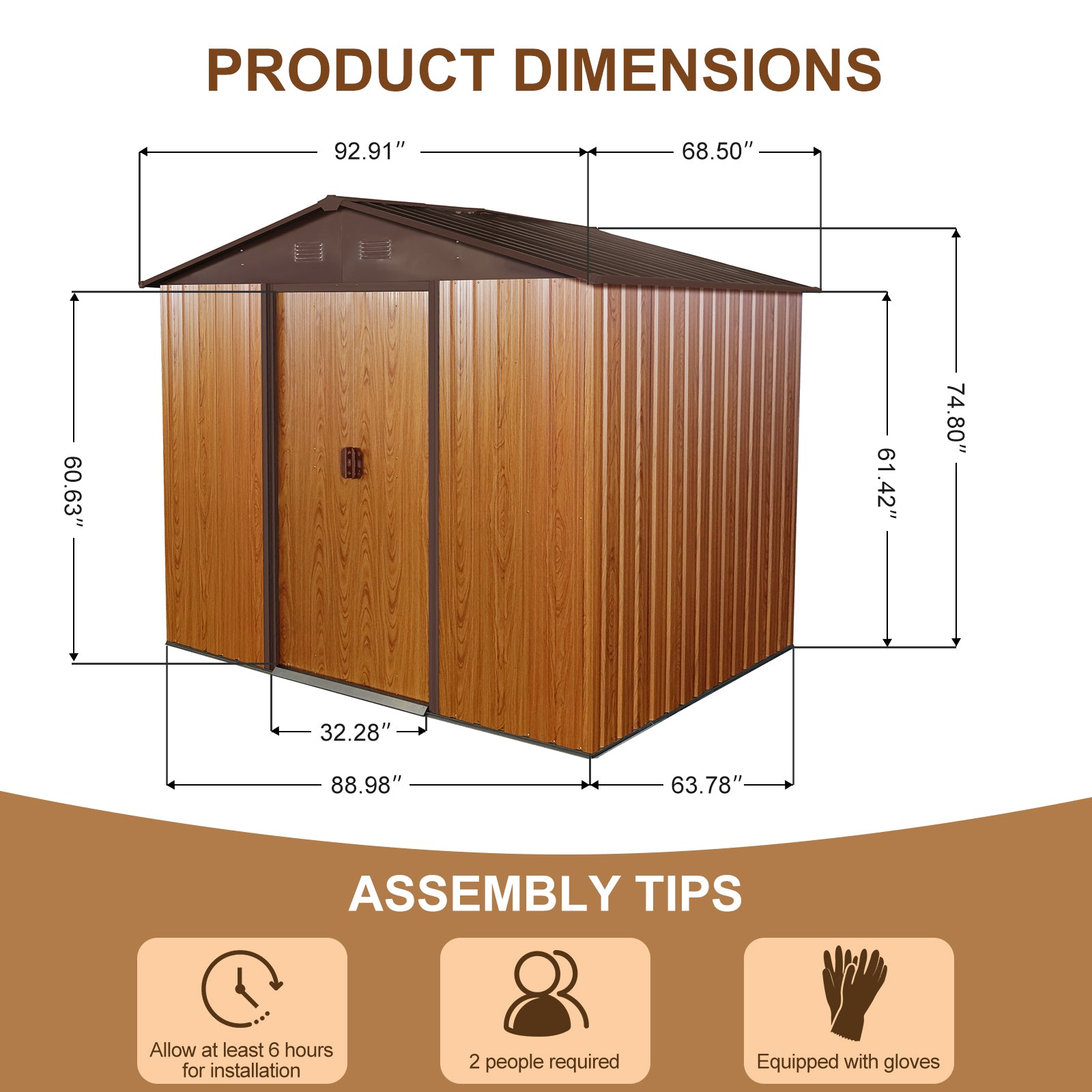 8ft x 6ft Outdoor Metal Storage Shed with Metal foundation,Coffee