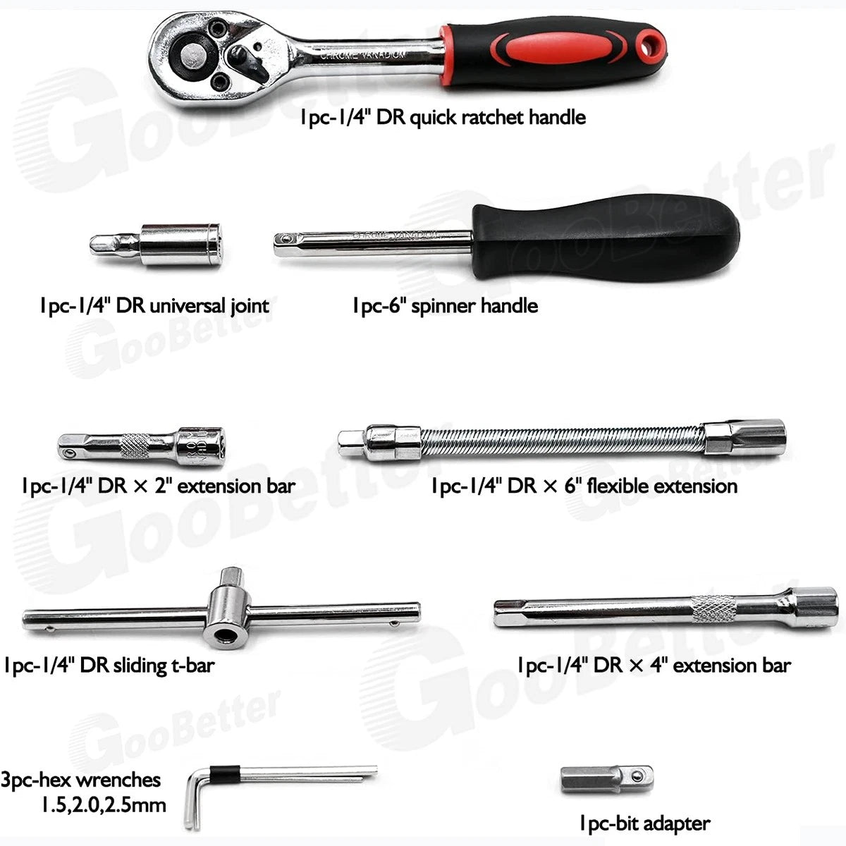 46x Socket Wrench Set 1/4" Drive Ratchet Set Wrench Bits Garage Car Repair Tools