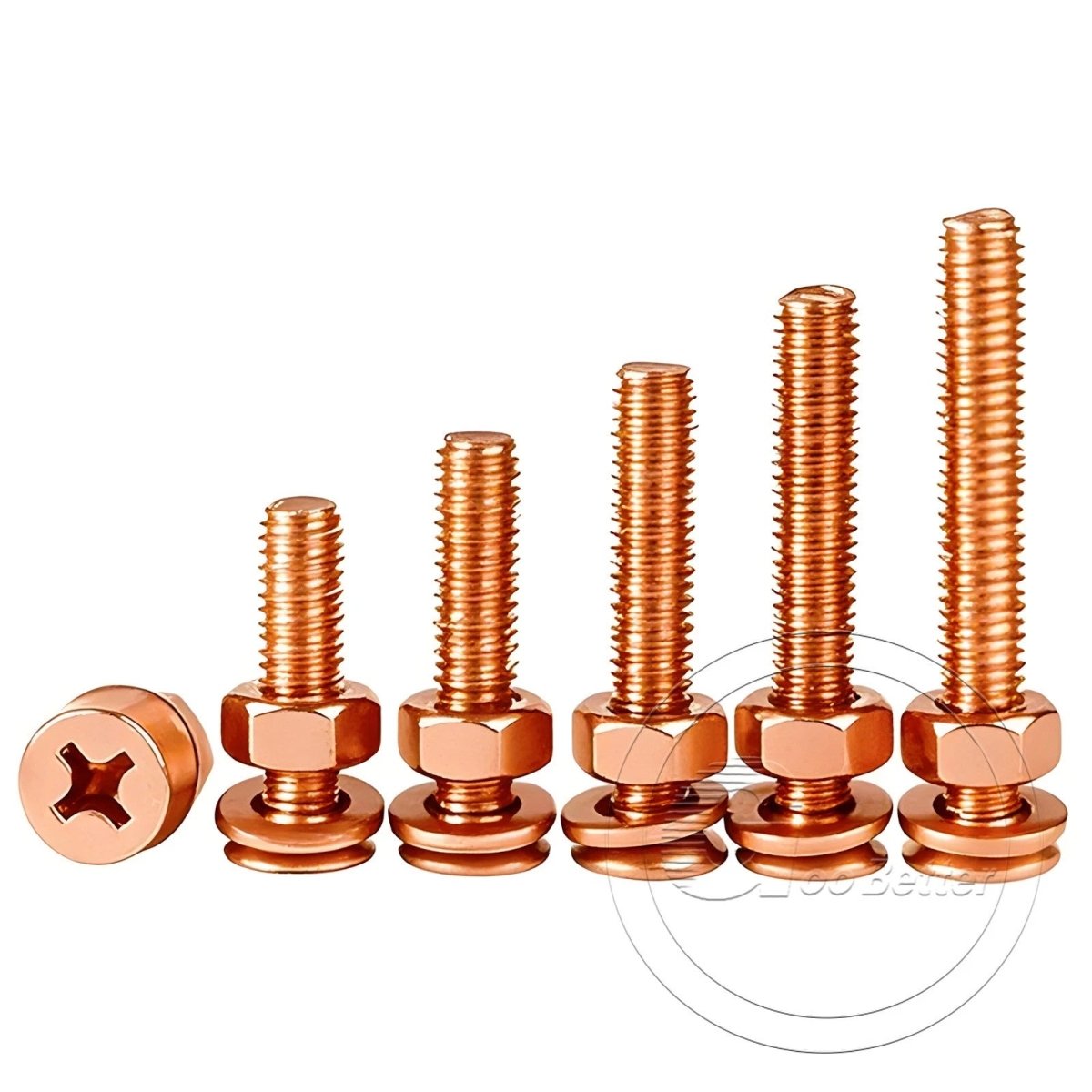 T2 Copper Pozi Countersunk Machine Screws with Flat Washer & Nut | M3–M10 - HomeDIYer