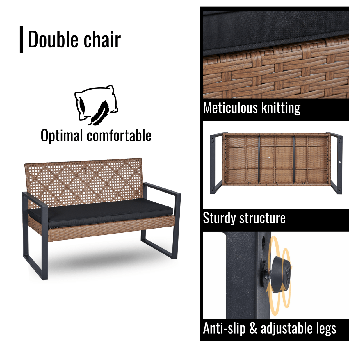 Patio Furniture Set 3 Piece Mixture Pattern PE Rattan Steel Frame And Modern Round Table, Brown and Black - HomeDIYer