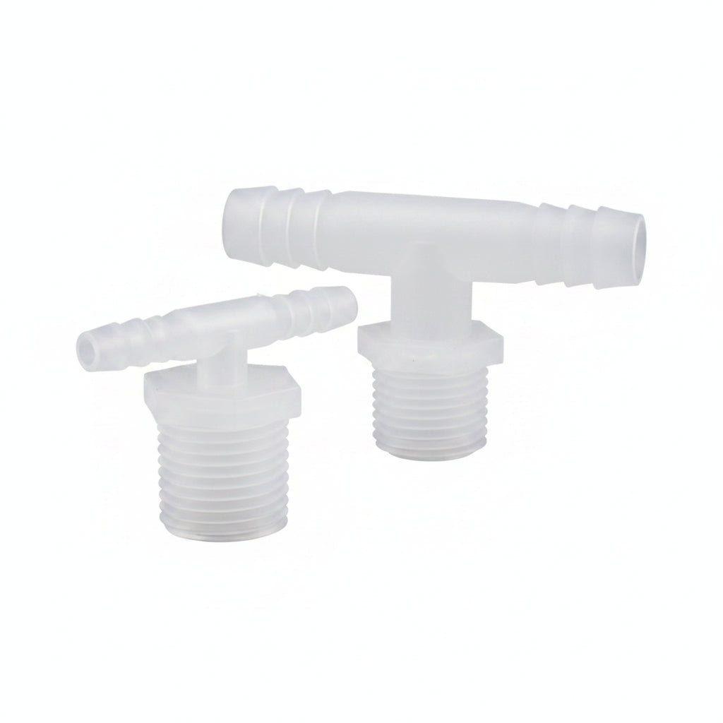 Plastic T Joiner Barbed X Male Thread Hose Connector Pipe Fittings Air Water