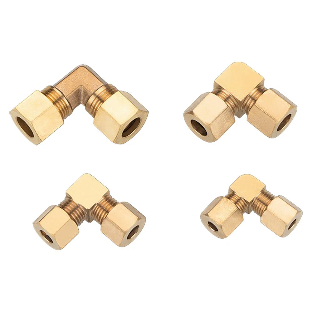 Brass Double Compression 90° Elbow Tube Fitting for Copper Pipe — 6mm to 12.7mm