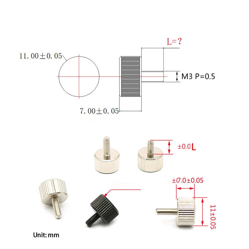 M3 Thumb Screws Carbon Steel Knurled Grip Adjustment Screws