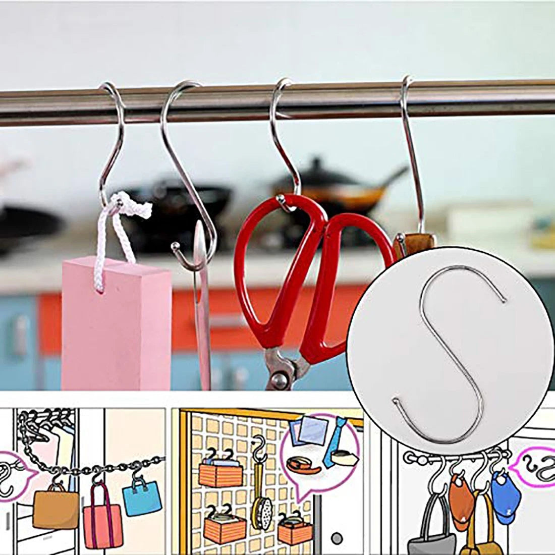 Quality Stainless S Hooks Kitchen Pan Utensil Bathroom Clothes Hanger Hanging